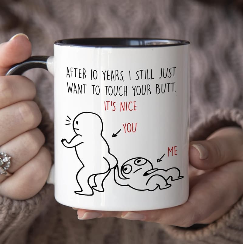 10th Anniversary Funny Mug for Couples - 11 オズ, Black Handle