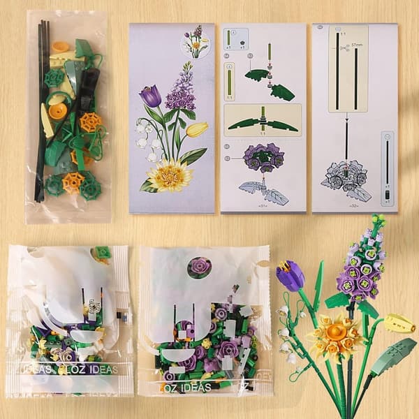 DIY Mini Bricks Flower Bouquet Building Set for Ages 6-18