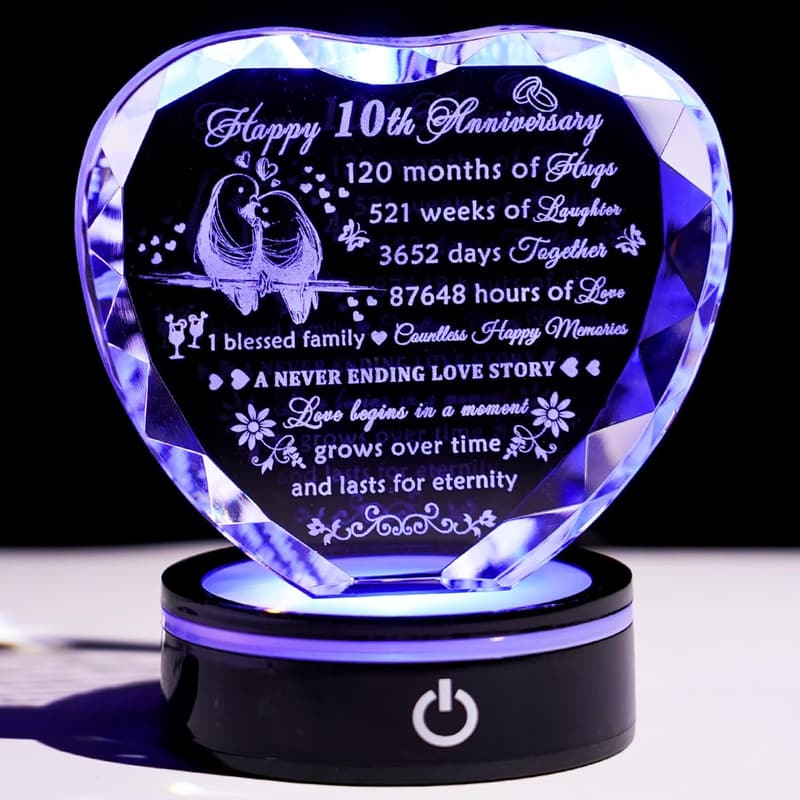 10th Anniversary Crystal Heart Keepsake Gift for Couples