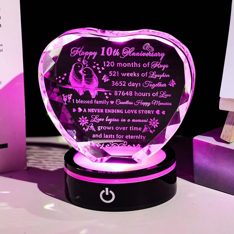 10th Anniversary Crystal Heart Keepsake Gift for Couples