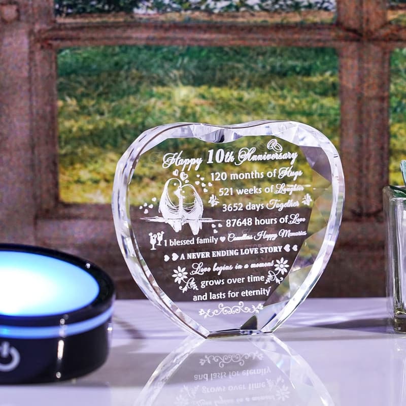 10th Anniversary Crystal Heart Keepsake Gift for Couples