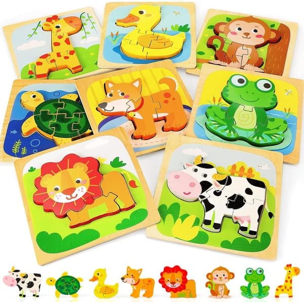 Toddler Wooden Animal Puzzles - Montessori Learning Toy