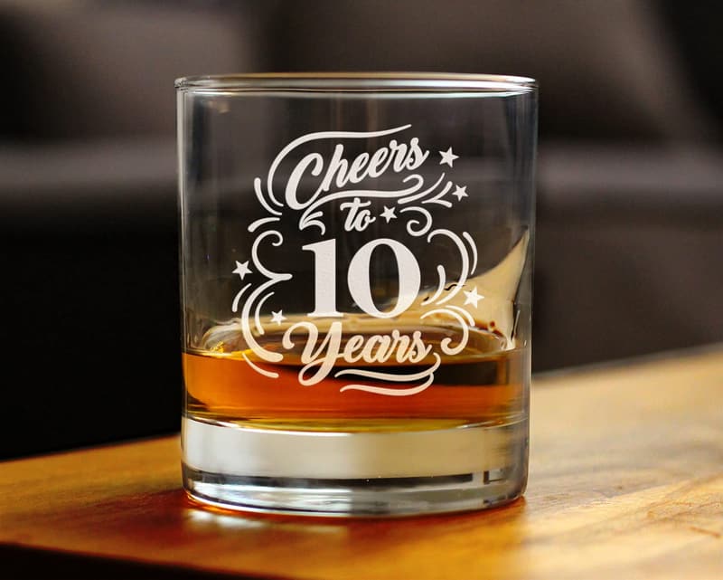 10th Anniversary Whiskey Rocks Glass - 10.25 Oz Gift