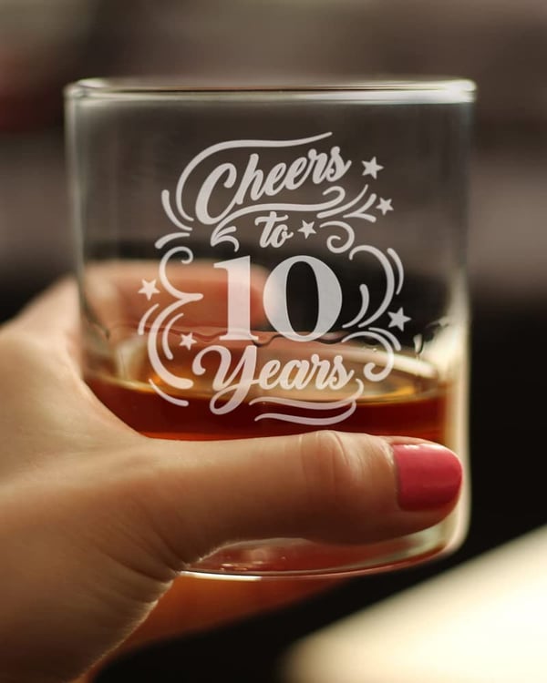 10th Anniversary Whiskey Rocks Glass - 10.25 Oz Gift