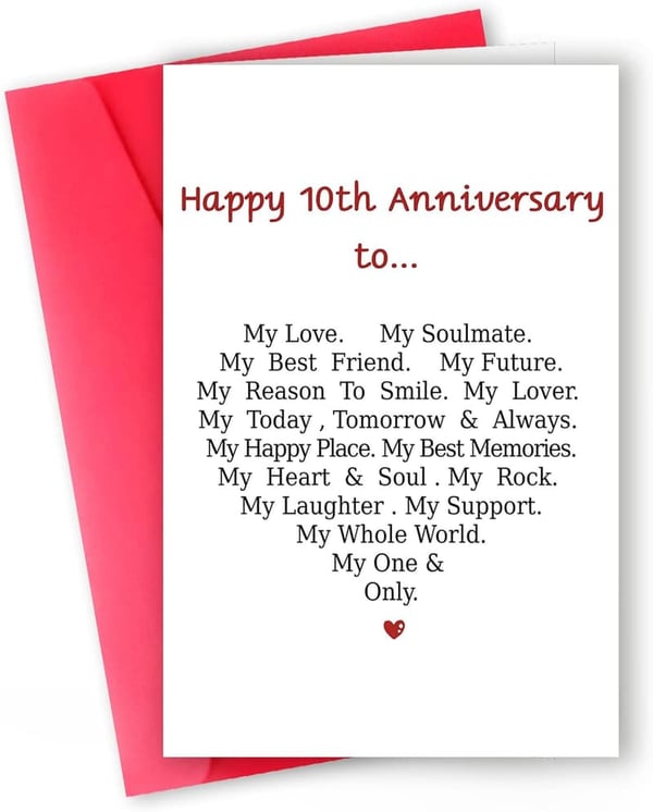 10th Anniversary Card for Couples - Funny & Sweet Message