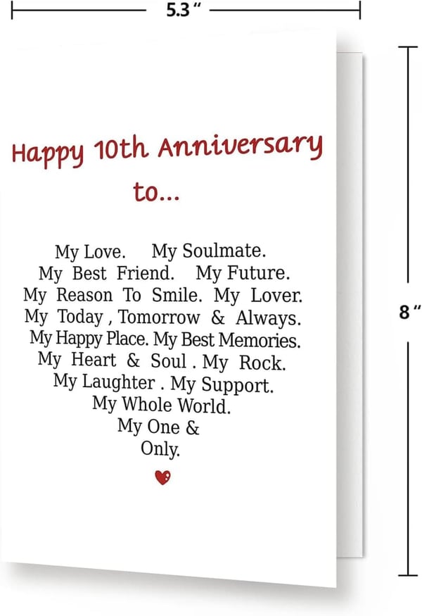 10th Anniversary Card for Couples - Funny & Sweet Message