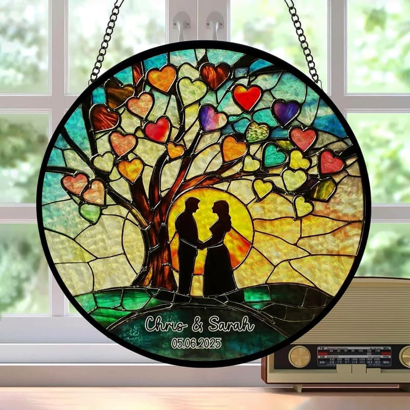 Personalized Glass Suncatcher - Wedding or Anniversary Gift for Couples