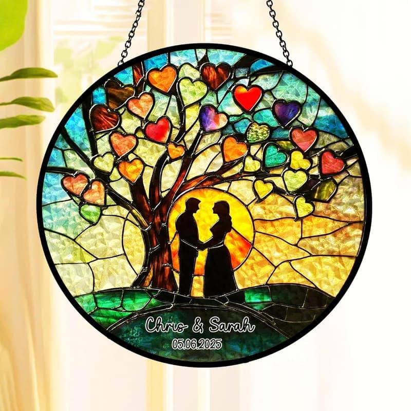 Personalized Glass Suncatcher - Wedding or Anniversary Gift for Couples