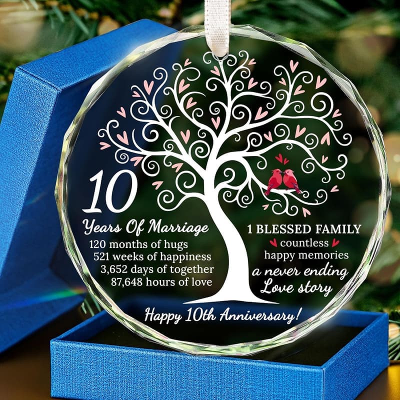 10th Anniversary Glass Ornament Gift for Couples