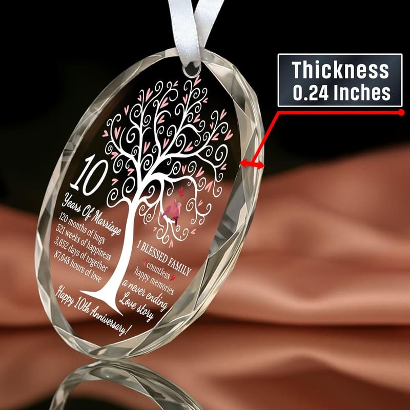 10th Anniversary Glass Ornament Gift for Couples