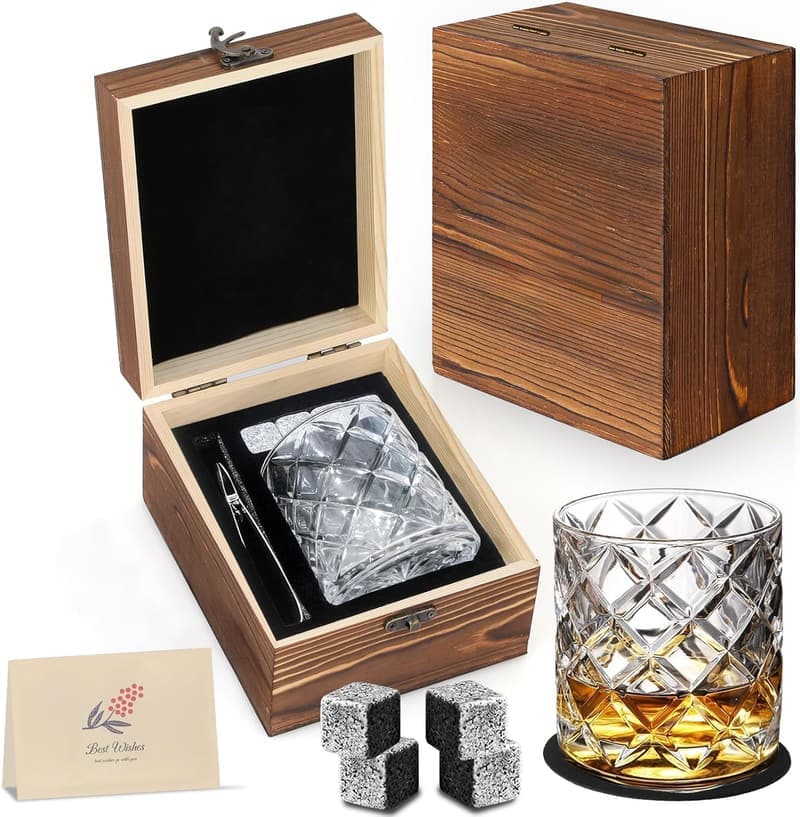 Whiskey Gift Set - 4 Granite Chilling Stones & Glass for Men