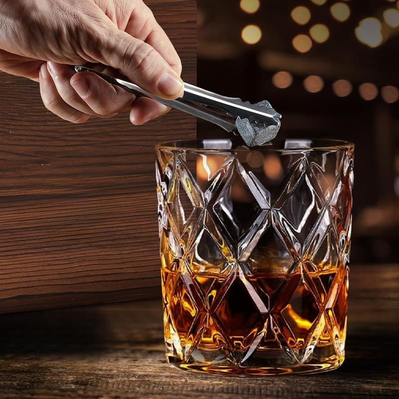 Whiskey Gift Set - 4 Granite Chilling Stones & Glass for Men