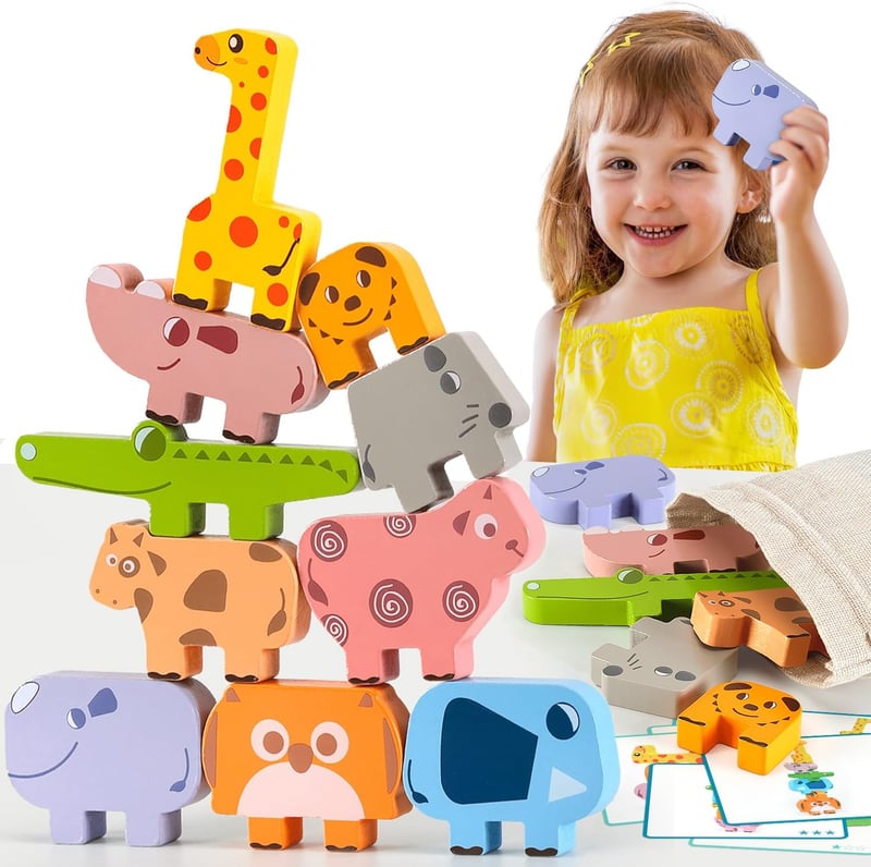 Wooden Animal Stacking Blocks for Toddlers (Ages 2-4)
