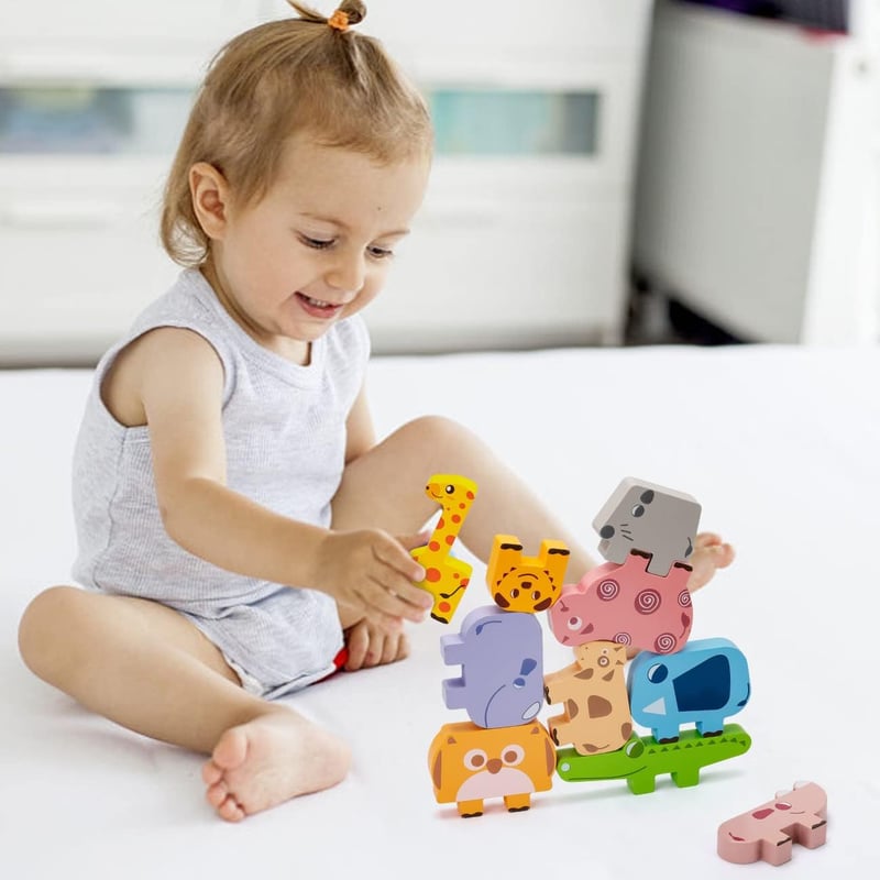 Wooden Animal Stacking Blocks for Toddlers (Ages 2-4)