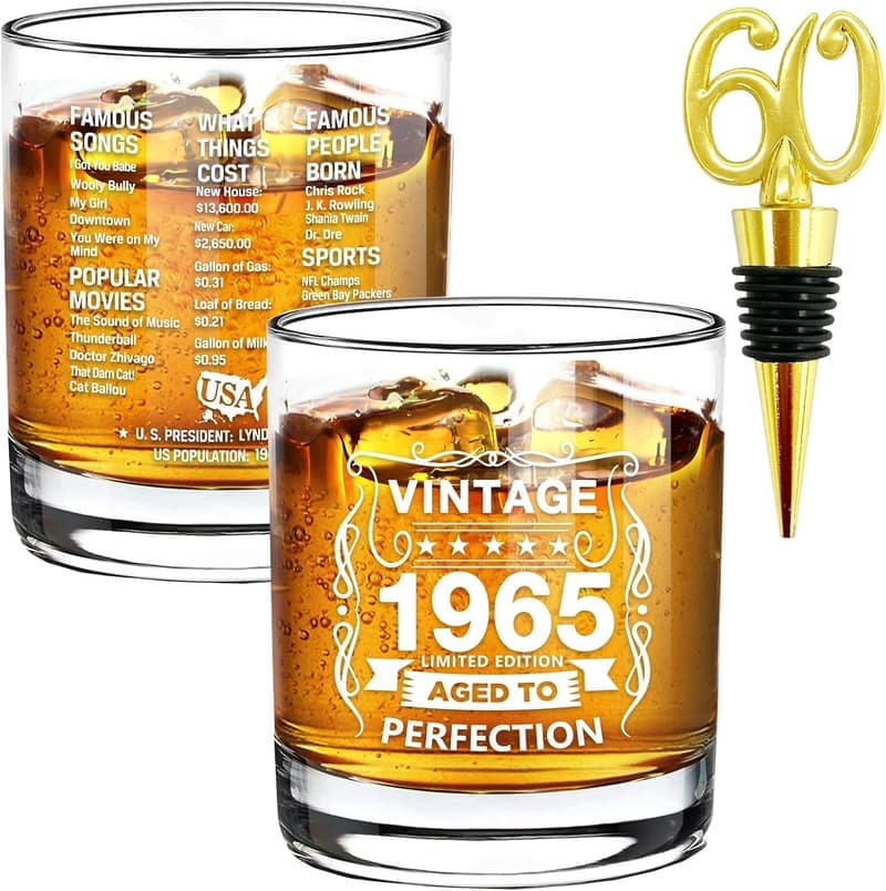 60th Birthday Vintage Old Fashioned Whiskey Glass - 10.25oz