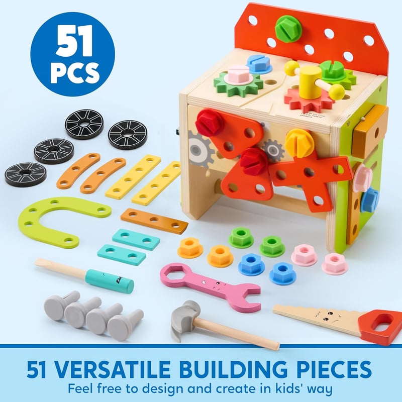 Wooden STEM Tool Set for Kids - 51 PCS Montessori Learning Toys