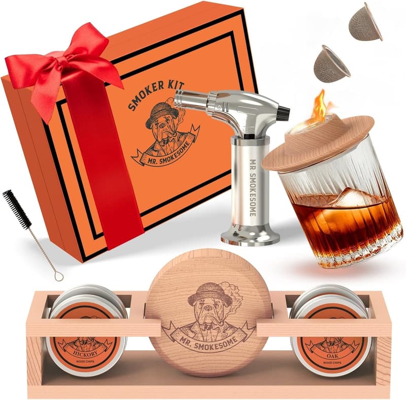 Whiskey Smoker Kit with Torch & Wood Chips for Men