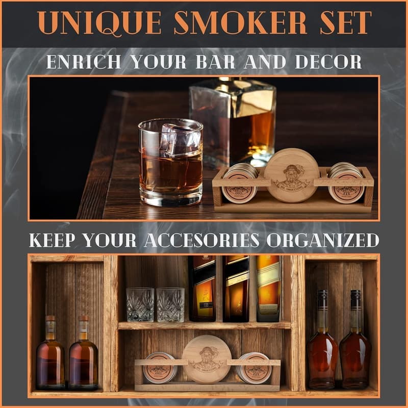 Whiskey Smoker Kit with Torch & Wood Chips for Men