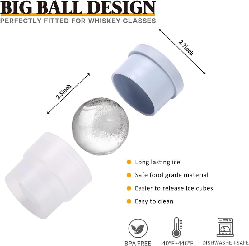 Whiskey Rocks Glass Set - 2 Crystal Glasses & Ice Ball Molds