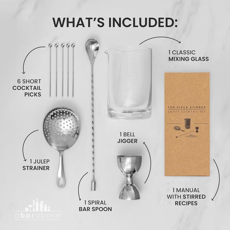 Premium 10-Piece Cocktail Stirring Set with Crystal Mixing Glass