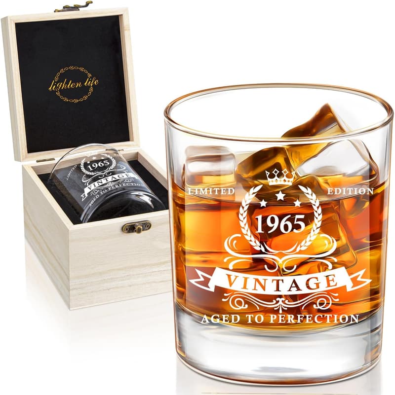 60th Birthday Whiskey Glass in Wooden Box for Men