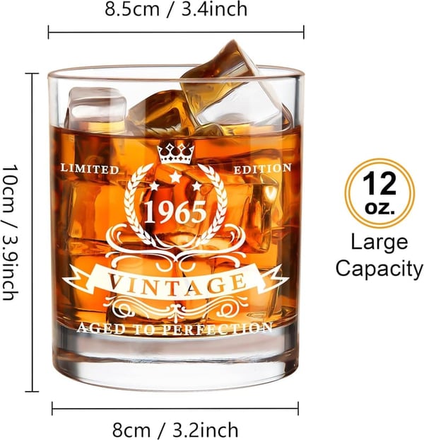 60th Birthday Whiskey Glass in Wooden Box for Men