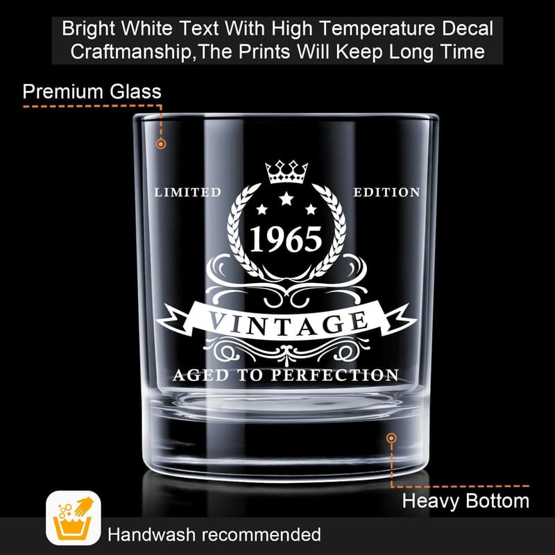 60th Birthday Whiskey Glass in Wooden Box for Men