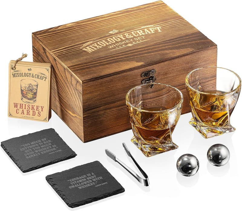 Whiskey Stones & Glass Set – 10oz Glasses with Steel Balls for Men