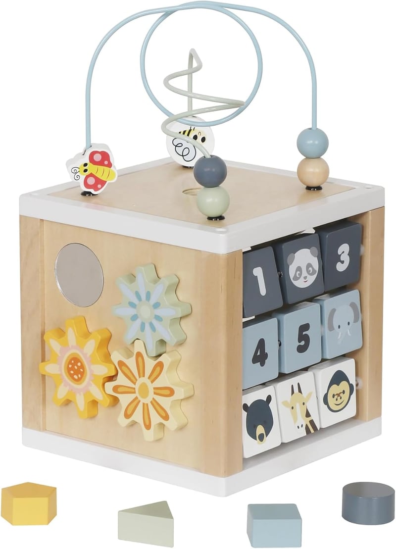 Montessori Wooden Activity Cube - 6-in-1 Educational Toy for Toddlers