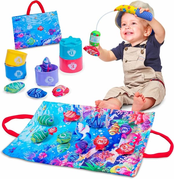 Montessori Counting Toy Set for Toddlers - 15 Fish & 2 Rods