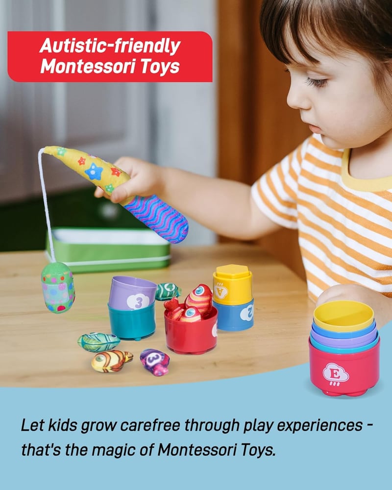 Montessori Counting Toy Set for Toddlers - 15 Fish & 2 Rods