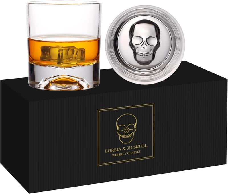 Halloween Gift - Set of 2 Hand Blown Crystal Skull Whiskey Glasses