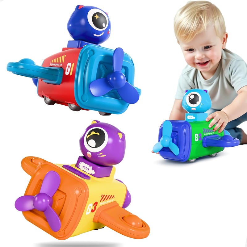 Toddler Push and Go Vehicle Set – Cars and Airplane, 1st Birthday Gift