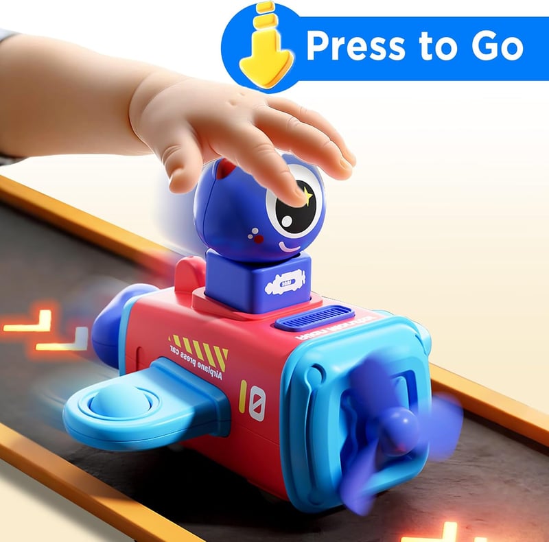 Toddler Push and Go Vehicle Set – Cars and Airplane, 1st Birthday Gift