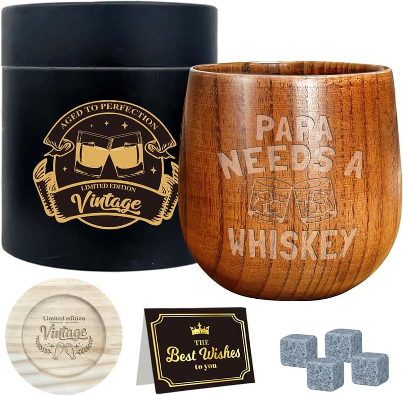 Personalized Wooden Bourbon Glass for Dad & Grandpa
