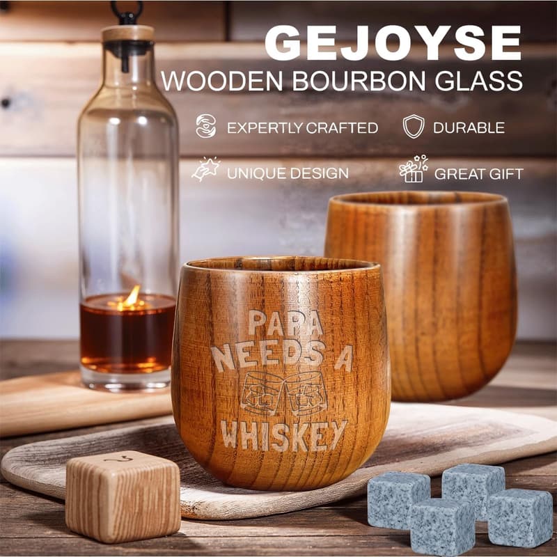 Personalized Wooden Bourbon Glass for Dad & Grandpa