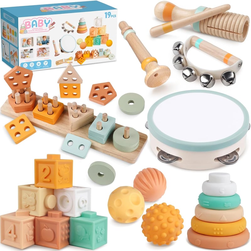 Wooden Musical Montessori Baby Toy Set for 1-Year-Olds