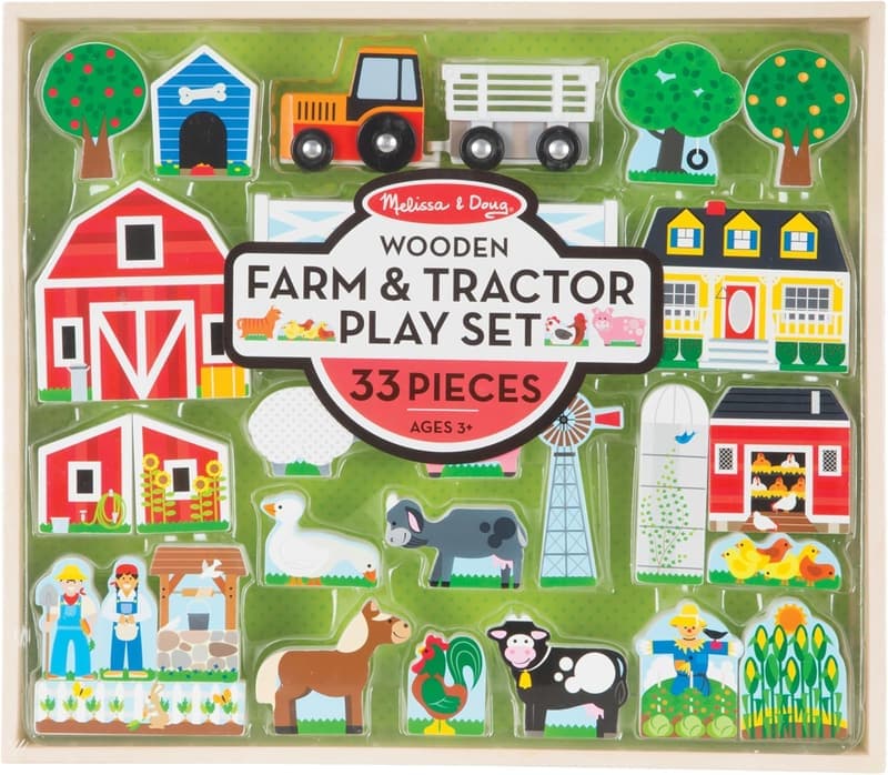 Melissa & Doug Wooden Farm Tractor Play Set