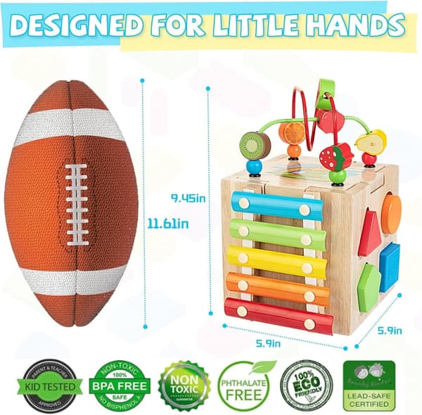 First Birthday Gift: 8-in-1 Wooden Montessori Activity Cube for Toddlers