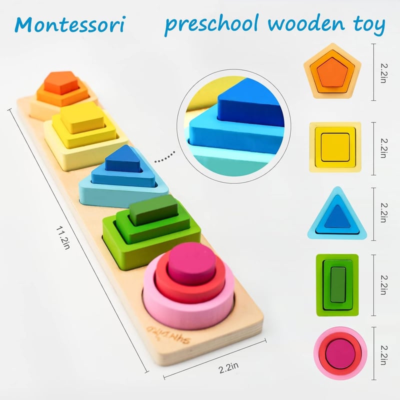 Montessori Wooden Sorting & Stacking Toys for Toddlers