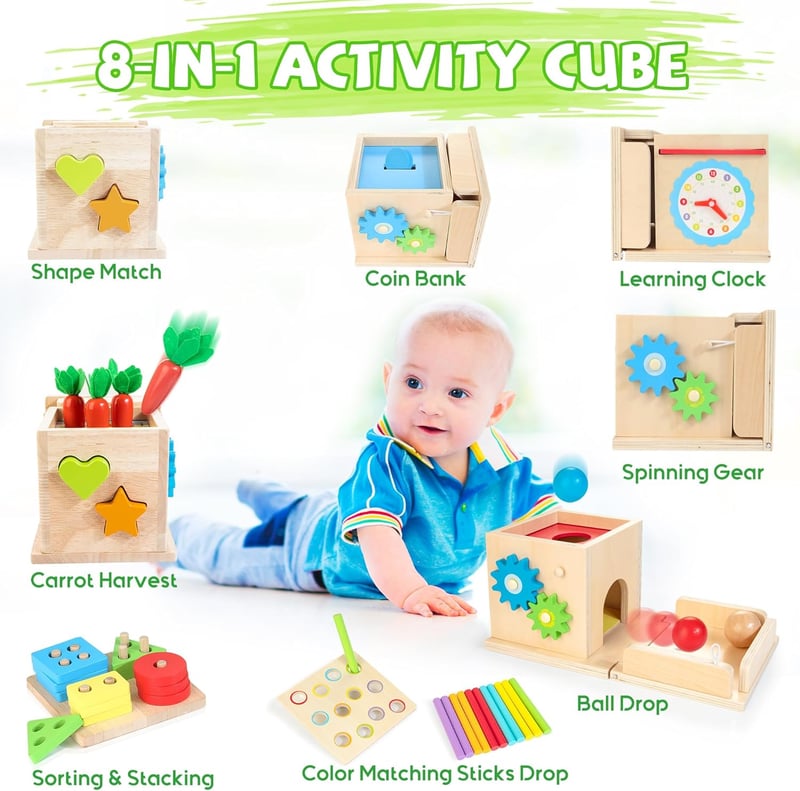 8-in-1 Wooden Montessori Play Kit for Kids 12+ Months