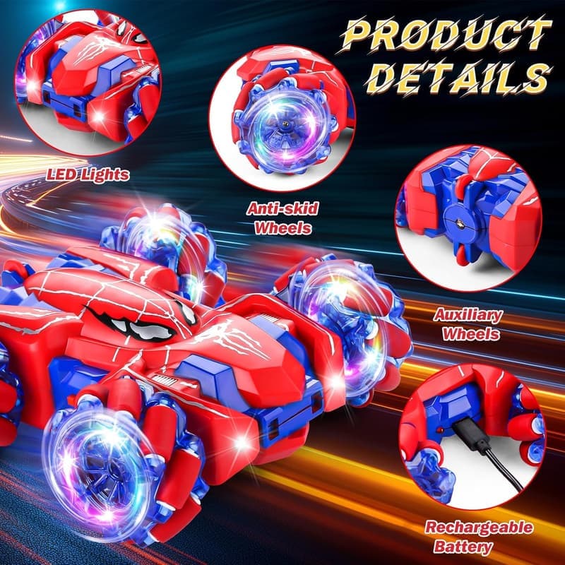 Rechargeable 4WD Spider RC Car - 360° Stunt Toy for Boys