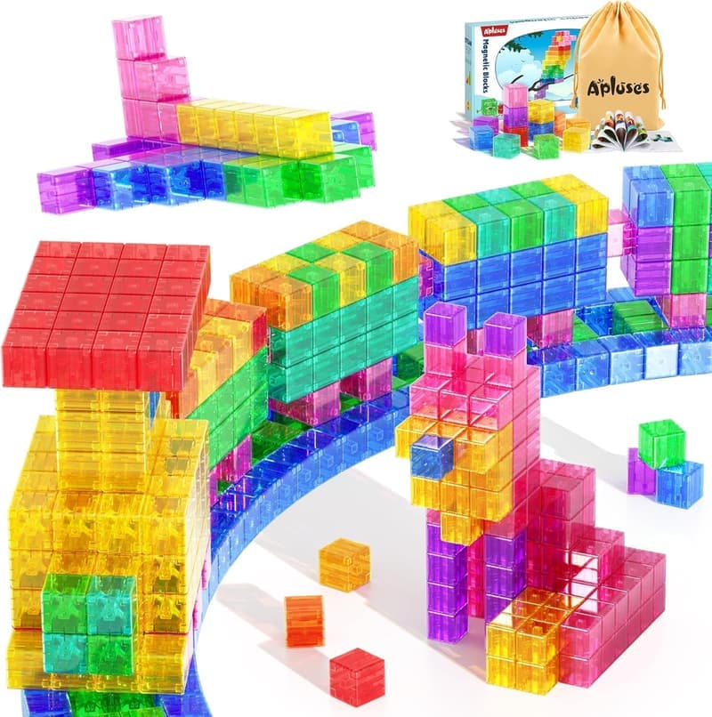 Magnetic Building Blocks Set - 45 Transparent Cubes for Ages 3+