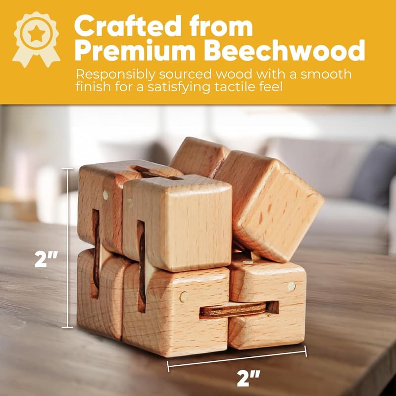 Fidget Toy for Teen Boys - Beech Wood Infinity Cube