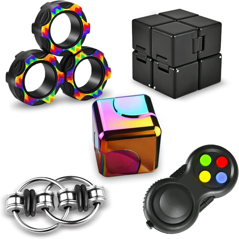 Fidget Toys Set for Adults - 5 EDC Desk Gadgets & Stress Relief
