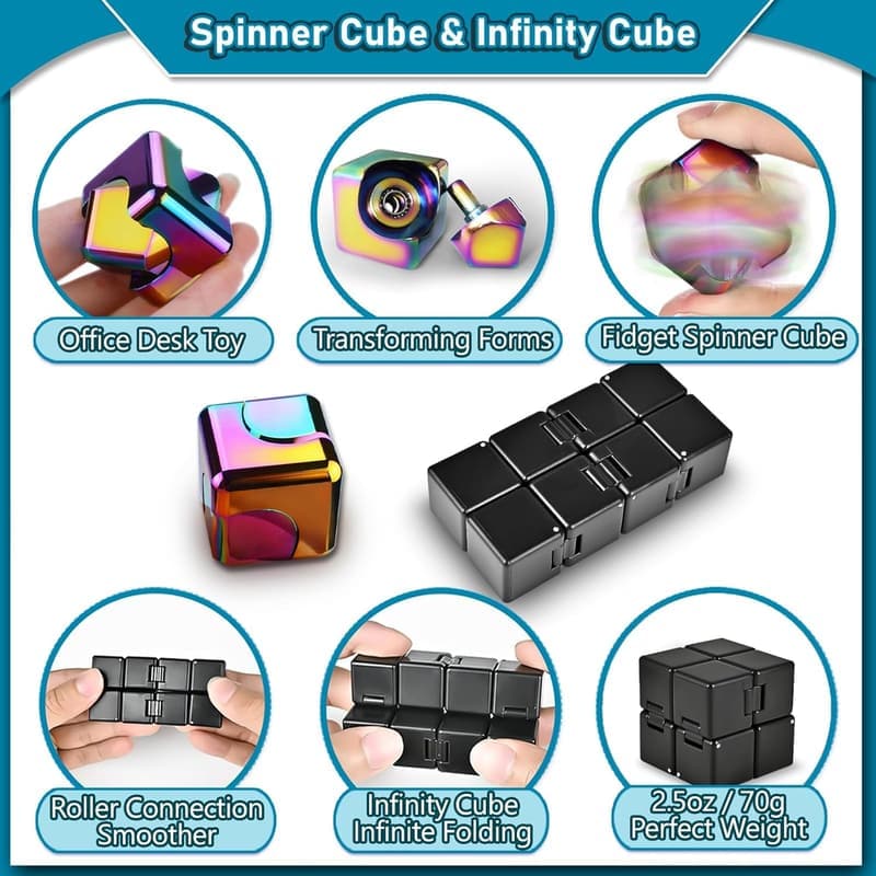 Fidget Toys Set for Adults - 5 EDC Desk Gadgets & Stress Relief