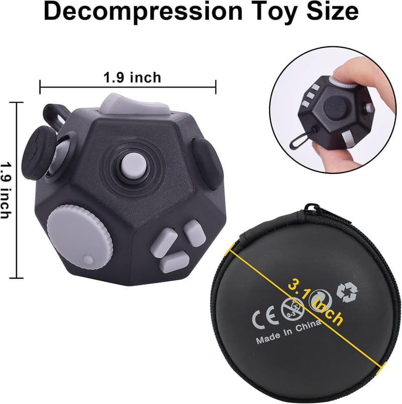 12-Sided Fidget Cube for Stress Relief and Focus (Black)