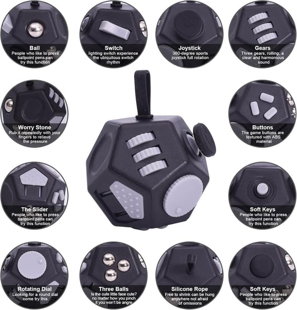 12-Sided Fidget Cube for Stress Relief and Focus (Black)