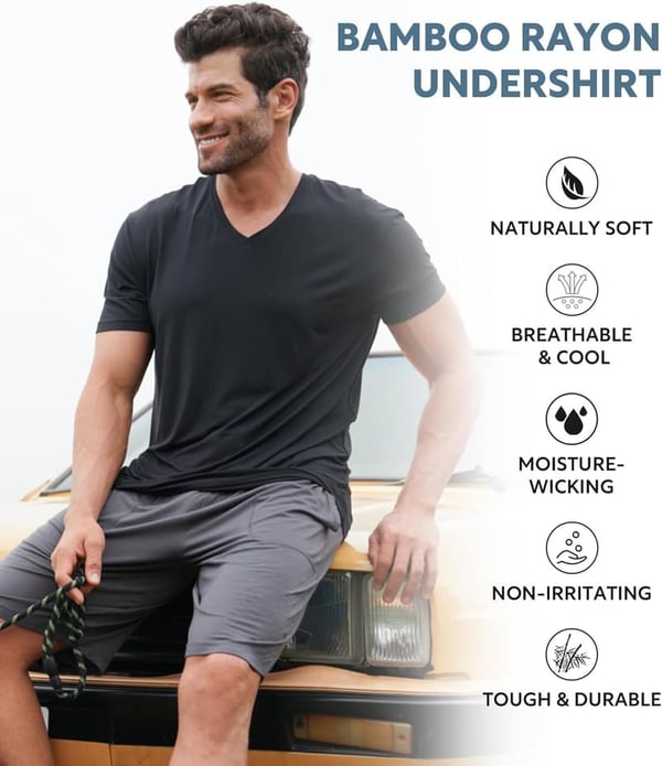 Men's Bamboo Rayon Moisture-Wicking V-Neck Undershirts, 3-Pack