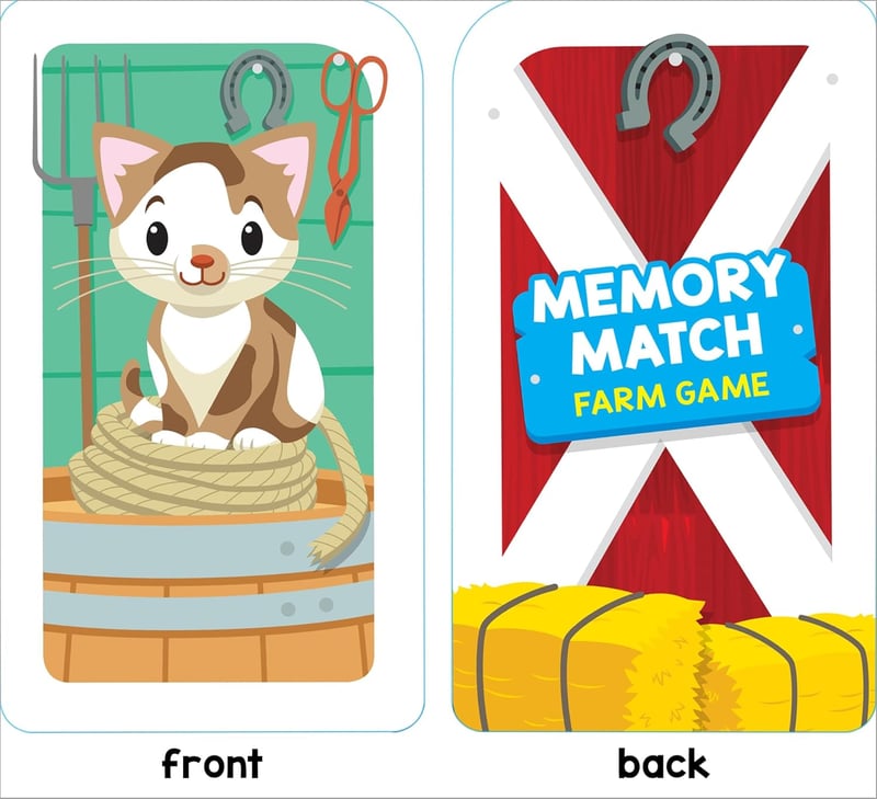 Farm Animal Memory Match Card Game for Preschoolers, Ages 3+